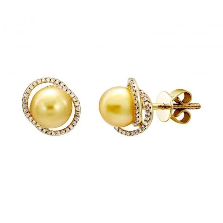 Modern Every Day Pearl Diamond Yellow 14k Gold Earrings Stud  for Her For Sale