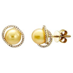 Every Day Pearl Diamond Yellow 14k Gold Earrings Stud  for Her