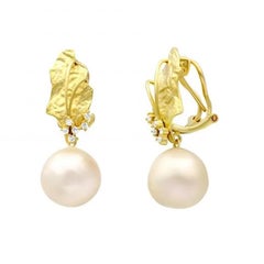 Every Day Pearl Diamond Yellow 18K Gold Earrings  for Her