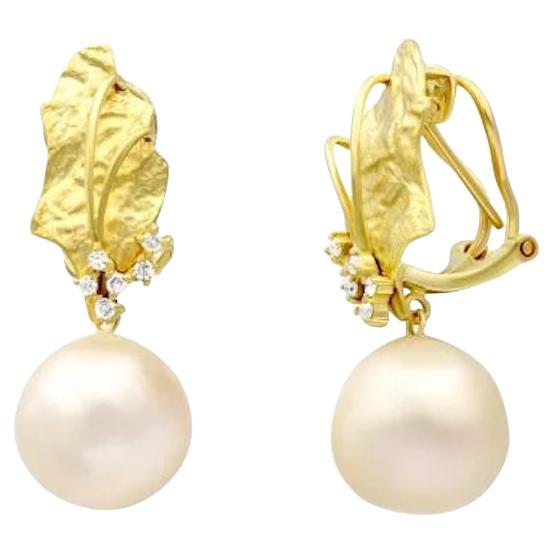 Every Day Pearl Diamond Yellow 18K Gold Earrings  for Her