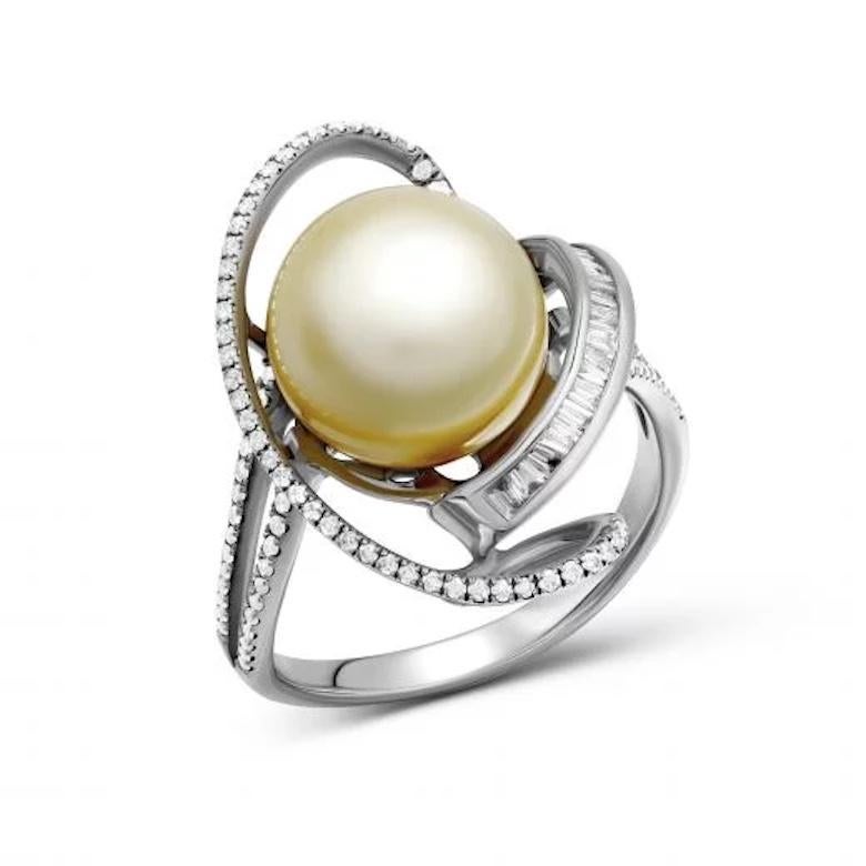 Round Cut Every Day Pearl White Diamond White 14k Gold Ring for Her For Sale