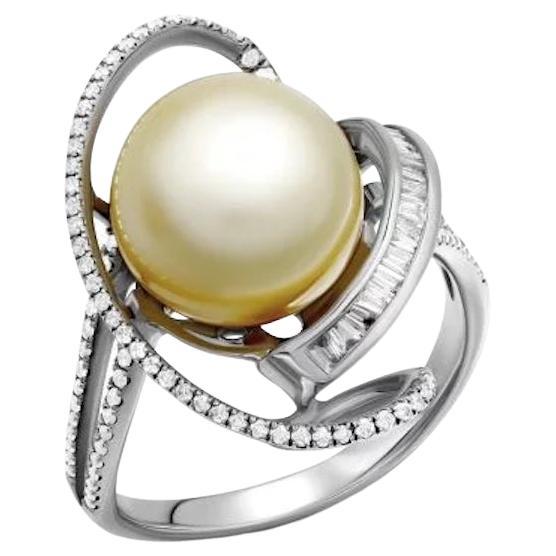 Every Day Pearl White Diamond White 14k Gold Ring for Her For Sale