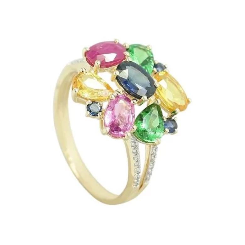Modern Every Day Pink Yellow Blue Sapphire Ruby Yellow 14K Gold Earrings for Her For Sale