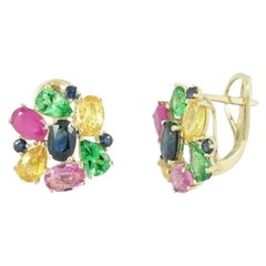 Boucles d'oreilles pour elle en or 14K, rose, jaune, bleu, saphir, rubis, pour tous les jours