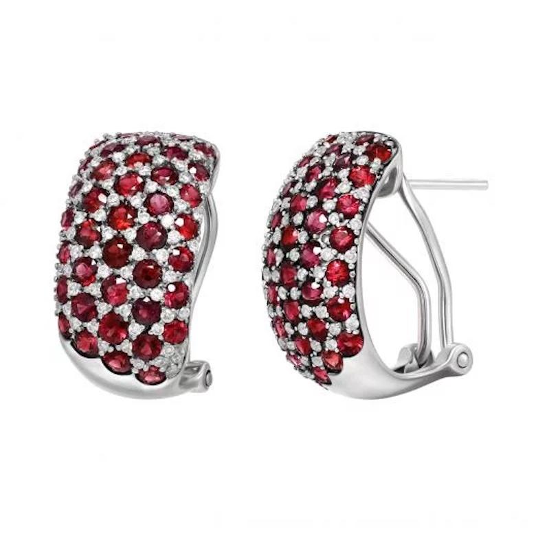 Modern Every Day Ruby Diamond White Gold Statement Lever-Back Earrings for Her For Sale