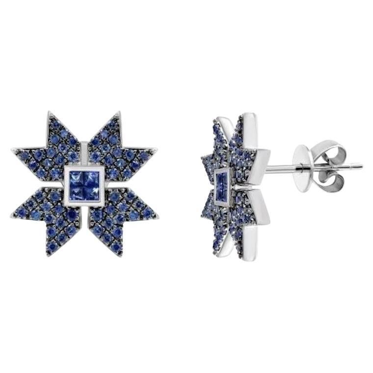 Every Day Star Blue Sapphire White Gold Earrings for Her For Sale
