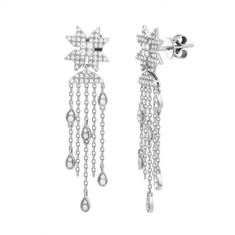 Modern Every Day Star Diamond Dangle White 14k Gold Earrings for Her For Sale