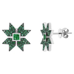 Every Day Star Emerald White Gold Earrings for Her