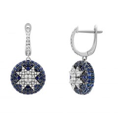 Every Day Star Lever Back Blue Sapphire White Gold Earrings for Her