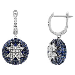 Every Day Star Lever Back Blue Sapphire White Gold Earrings for Her