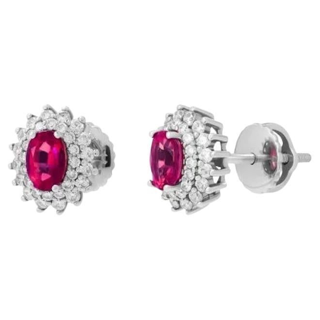 Every Day Studs Ruby Diamond 14K Gold White Earrings For Sale