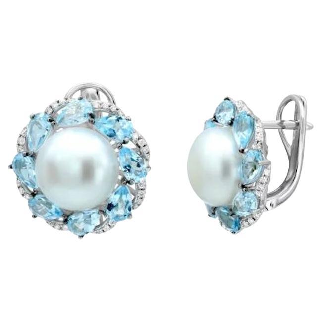 Every Day Topaz Pearl  Diamond White Gold Earrings For Her