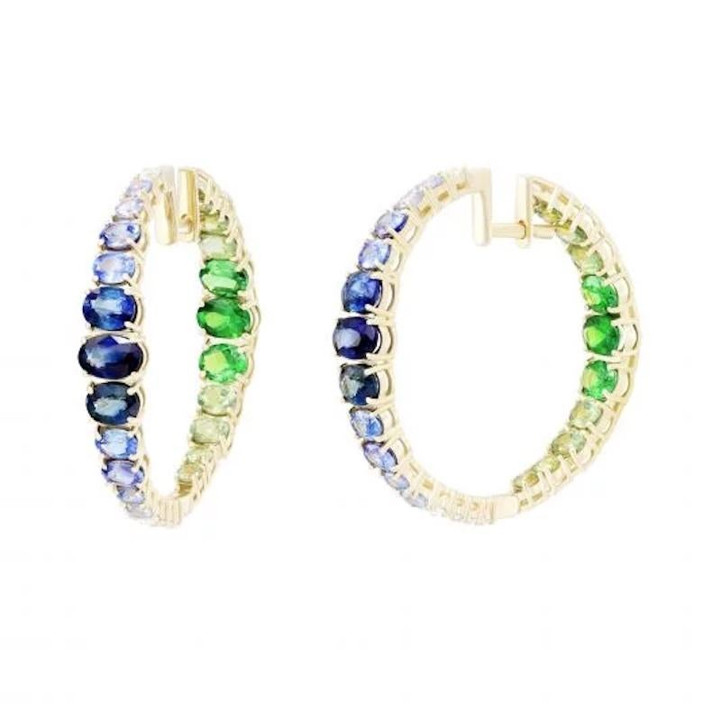 Yellow Gold 14K Earrings 
Diamond 10-0,33 ct
Blue Sapphire 6-2,77 ct
Blue Sapphire 16-2,3 ct
Tsavorite 2-1,06 ct
Tsavorite 4-1,41 ct

Weight 11,07 grams

It is our honor to create fine jewelry, and it’s for that reason that we choose to only work
