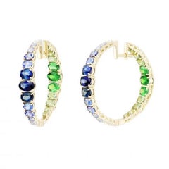 Every Day Tsavorite Blue Sapphire Ruby Yellow 14k Gold Hoop Earrings for Her