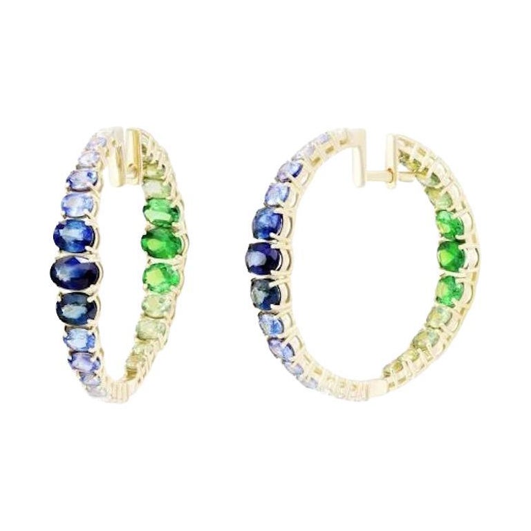 Boucles d'oreilles créoles pour femme en or 14 carats, ornées de tsavorite, de saphir bleu et de rubis jaune, à porter au quotidien