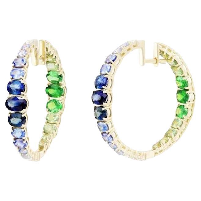 Every Day Tsavorite Blue Sapphire Ruby Yellow 14k Gold Hoop Earrings for Her For Sale