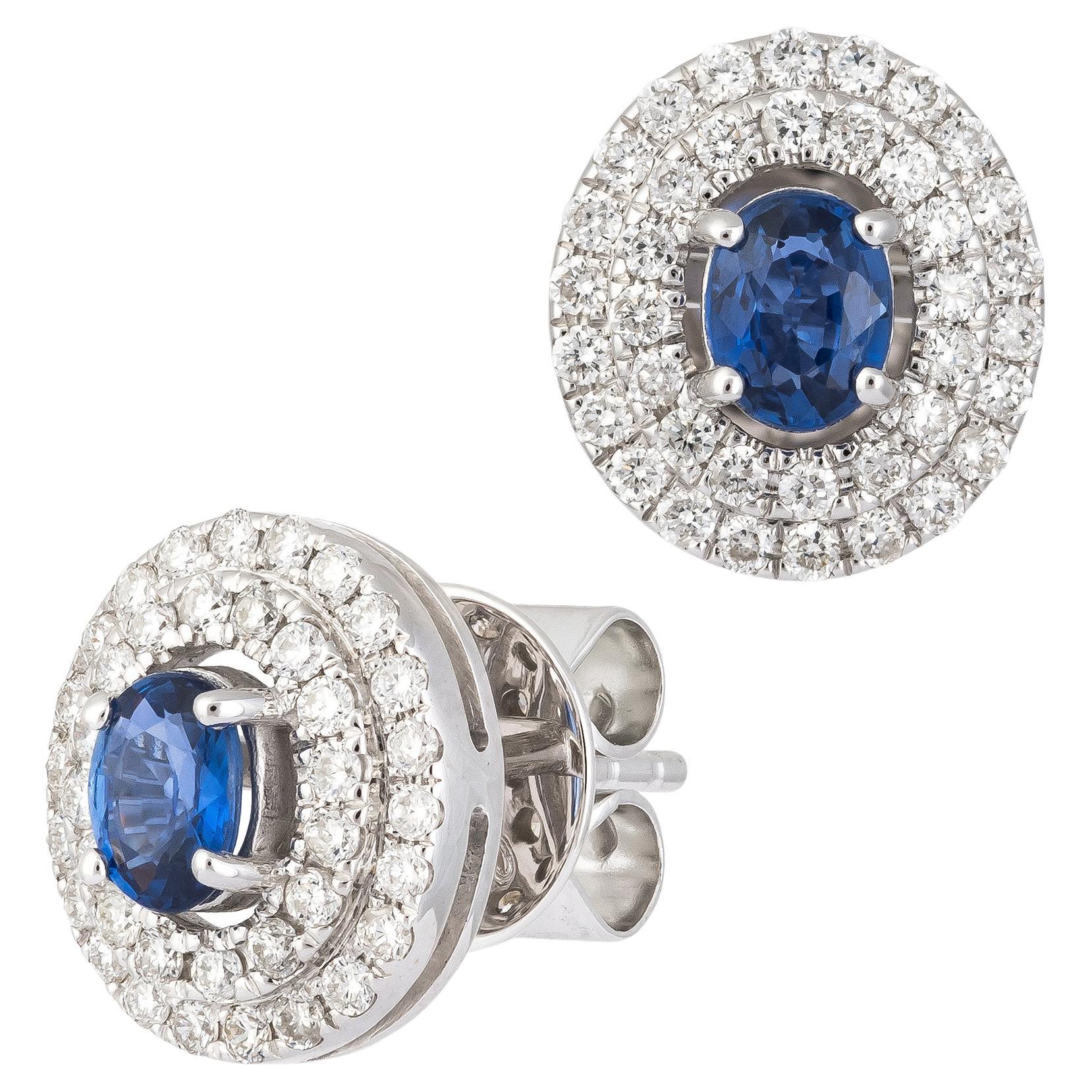Every Day White Gold 18K Blue Sapphire Earrings  Diamond For Her