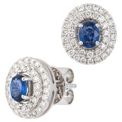 Every Day White Gold 18K Blue Sapphire Earrings  Diamond For Her