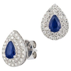 Every Day White Gold 18K Blue Sapphire Earrings Diamond for Her