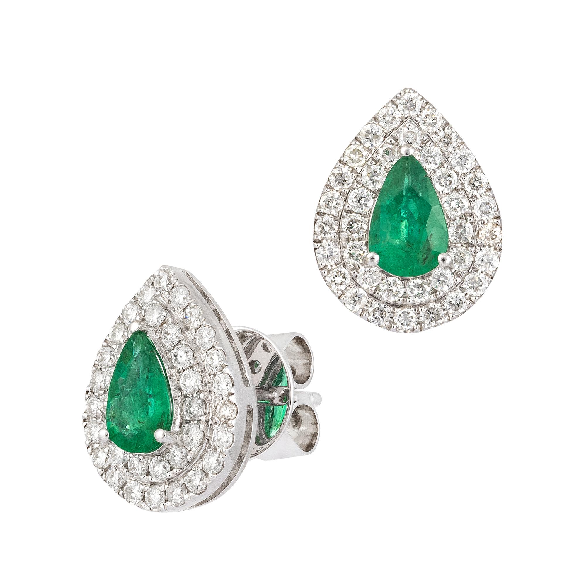 Modern Every Day White Gold 18K Earrings Emerald Diamond for Her For Sale