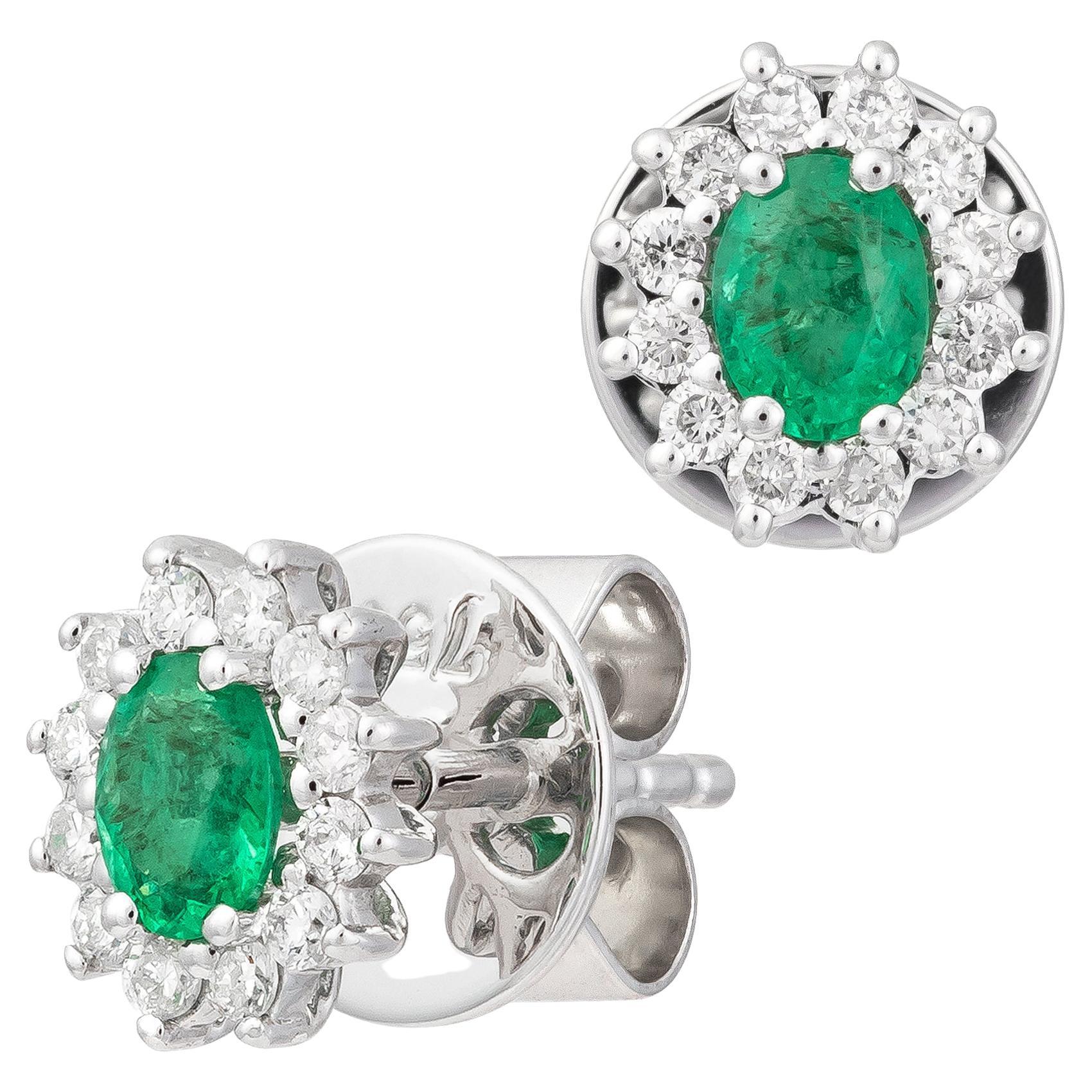 Every Day White Gold 18K Earrings Emerald Diamond for Her