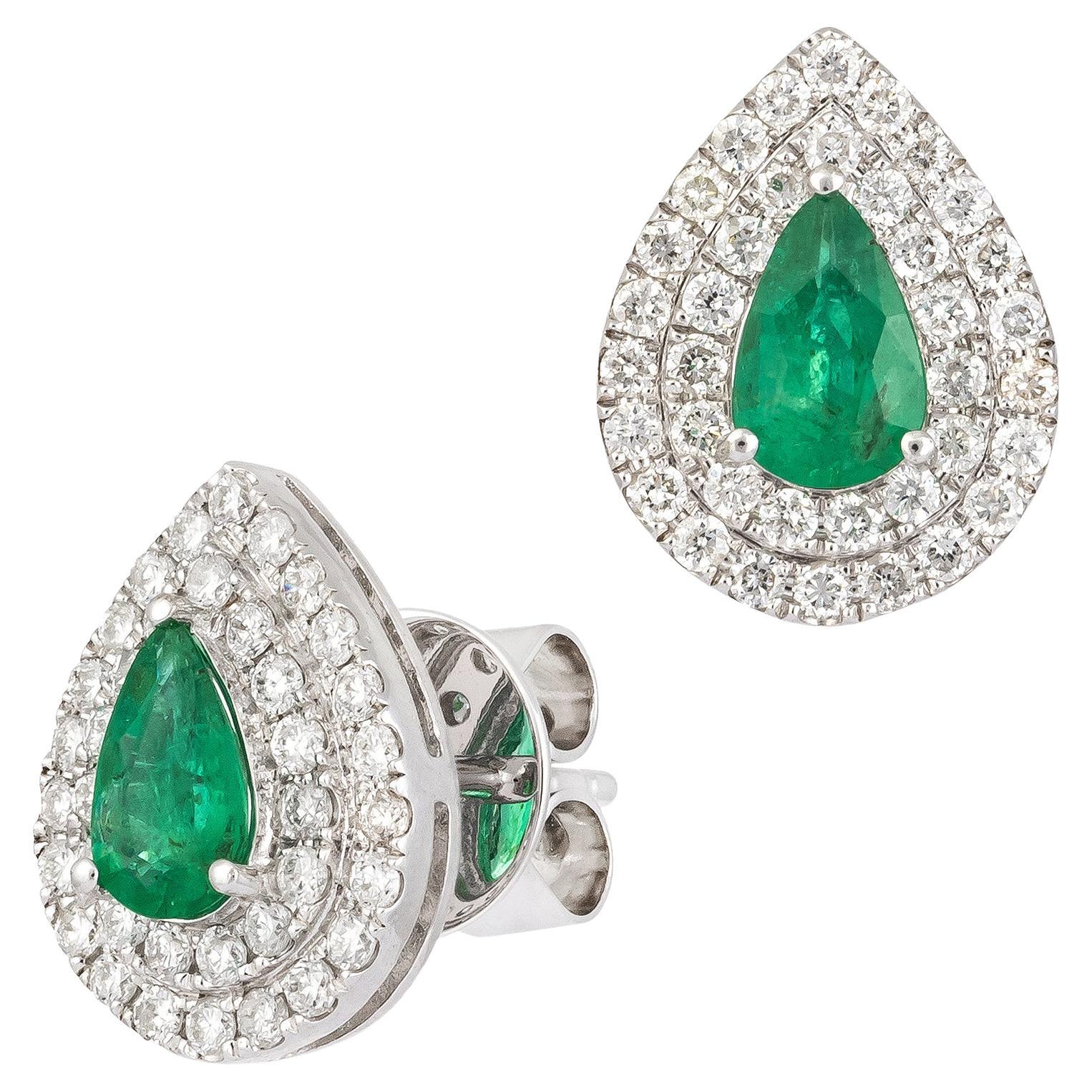 Every Day White Gold 18K Earrings Emerald Diamond for Her