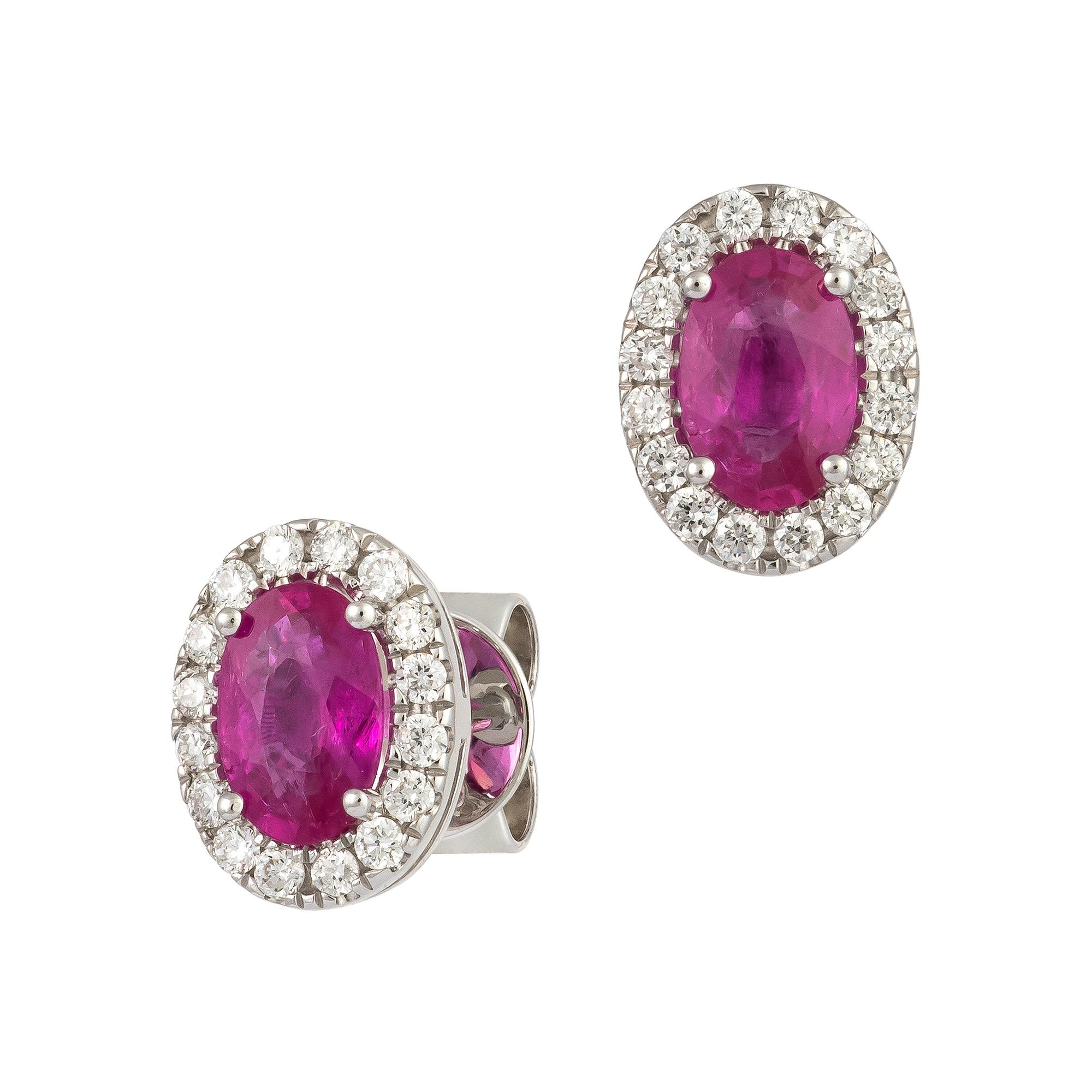 Modern Every Day White Gold 18K Earrings Ruby  Diamond For Her For Sale