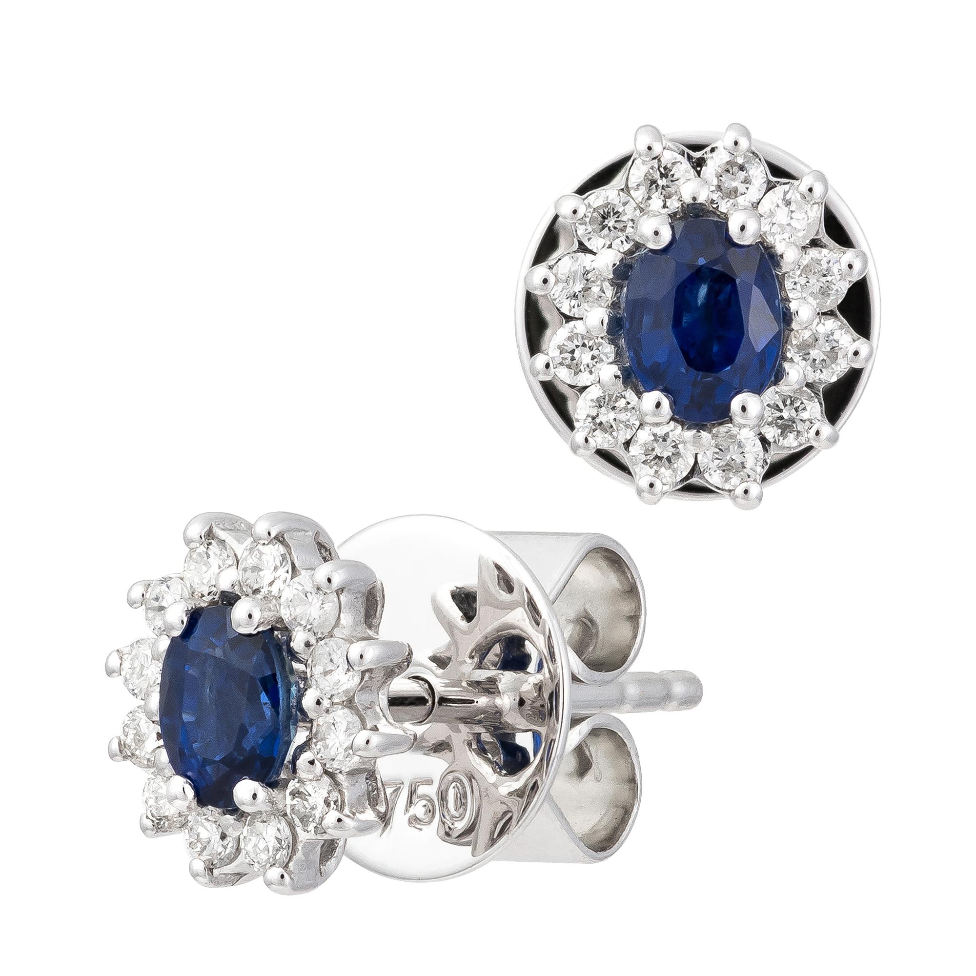 Modern Every Day White Yellow Gold 18K Earrings Blue Sapphire Diamond for Her For Sale