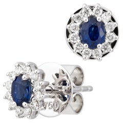 Every Day White Yellow Gold 18K Earrings Blue Sapphire Diamond for Her