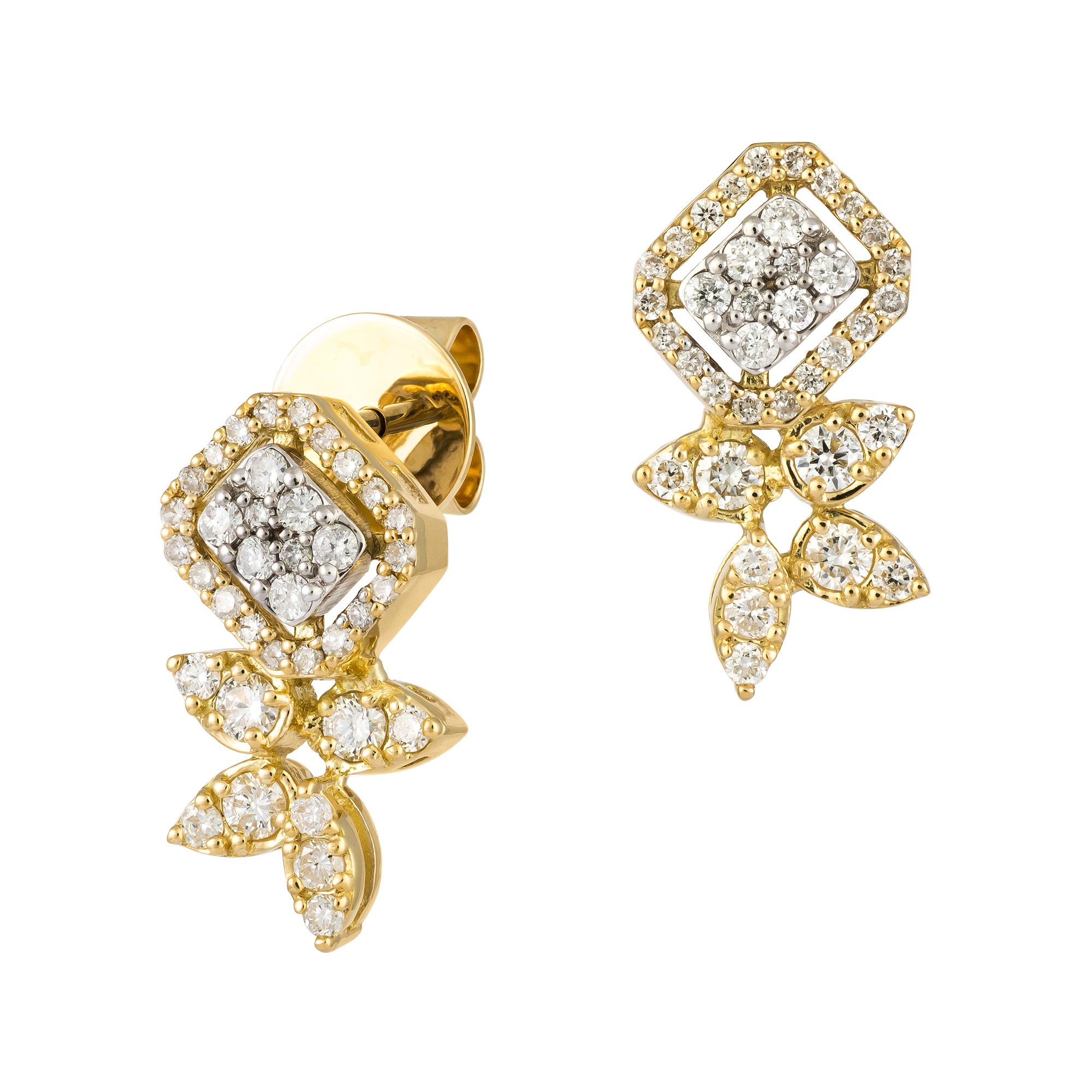 Modern Every Day White Yellow Gold 18K Earrings Diamond For Her For Sale