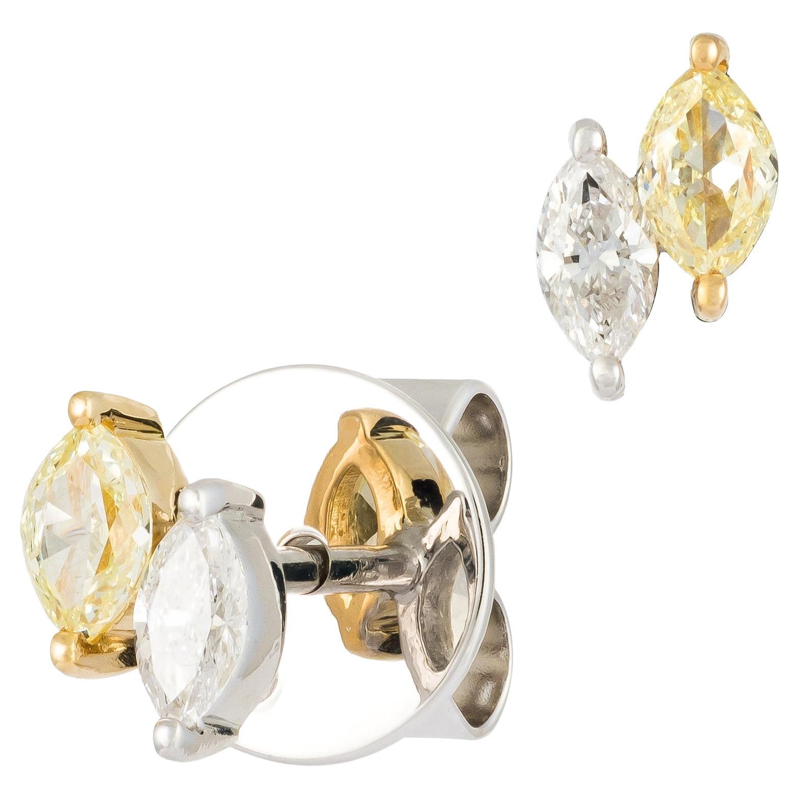 Jeden Tag Weiß-Gelbgold-Ohrringe aus 18 Karat Diamant für ihr