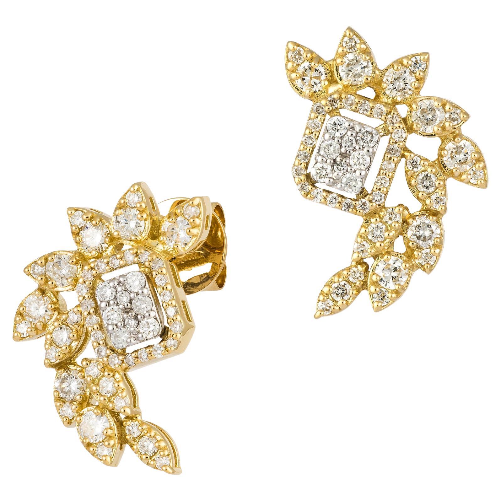 Every Day White Yellow Gold 18K Earrings Diamond For Her