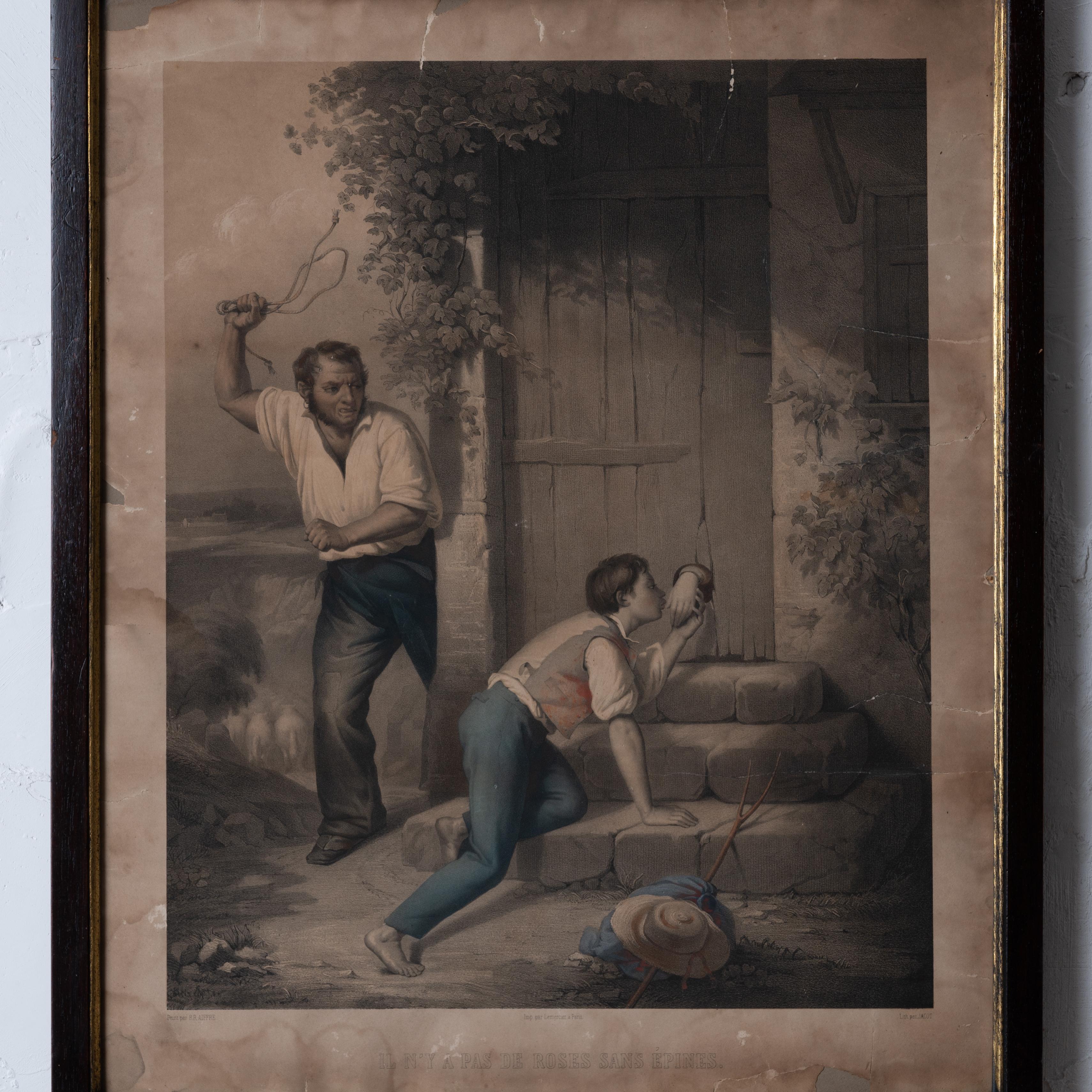 Français Chaque rose a un clou - Lithographie française, vers les années 1860 en vente