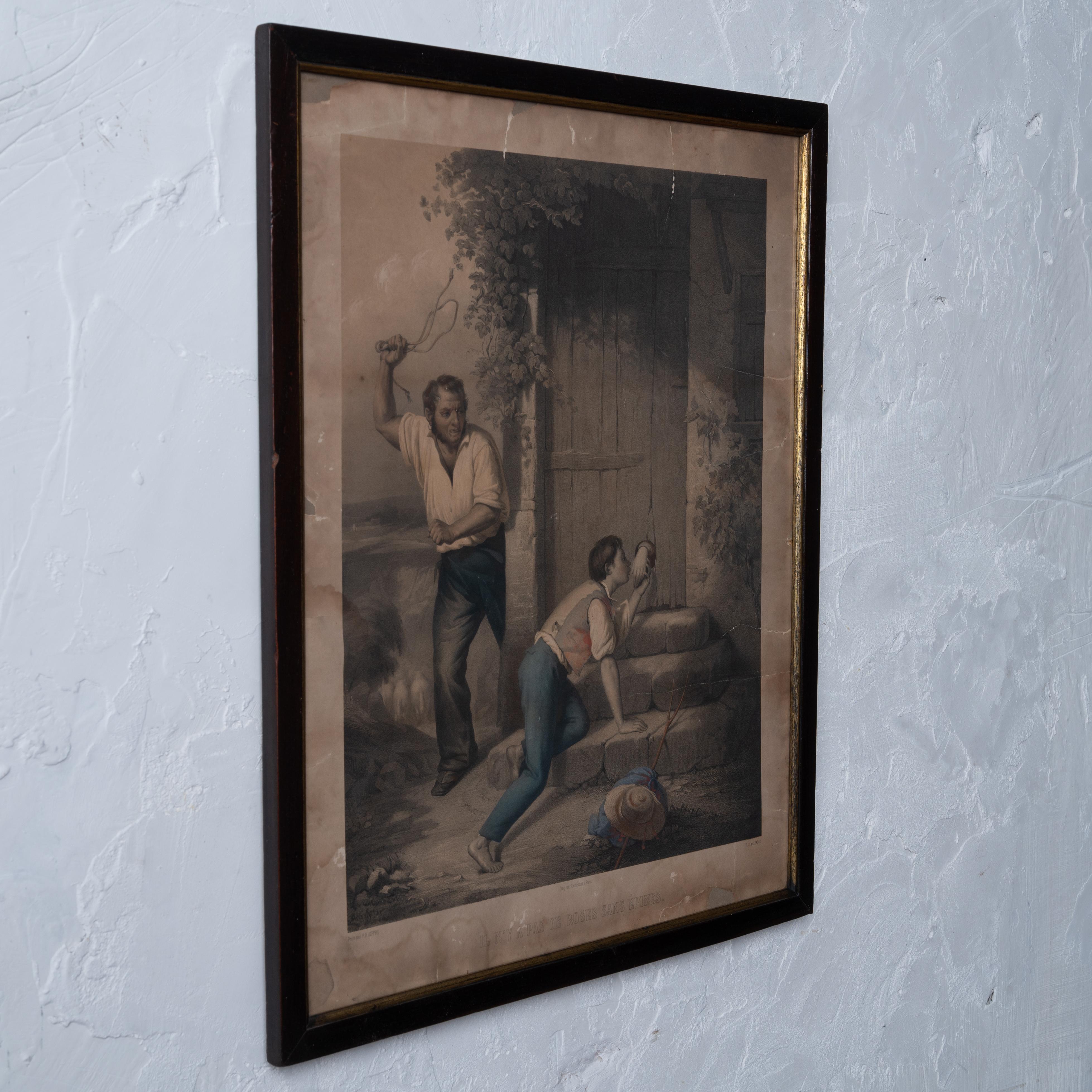 Chaque rose a un clou - Lithographie française, vers les années 1860 État moyen - En vente à Savannah, GA