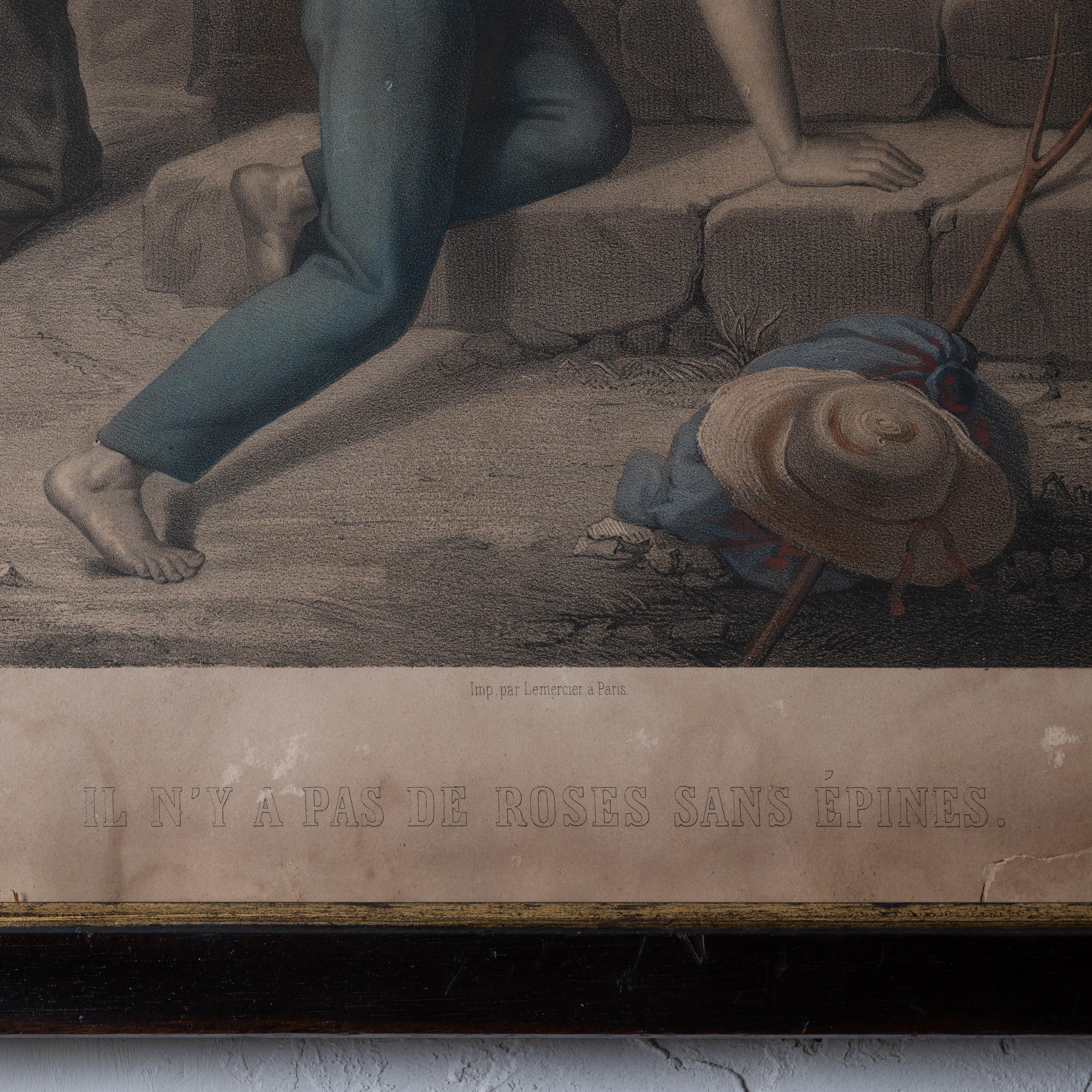 Milieu du XIXe siècle Chaque rose a un clou - Lithographie française, vers les années 1860 en vente