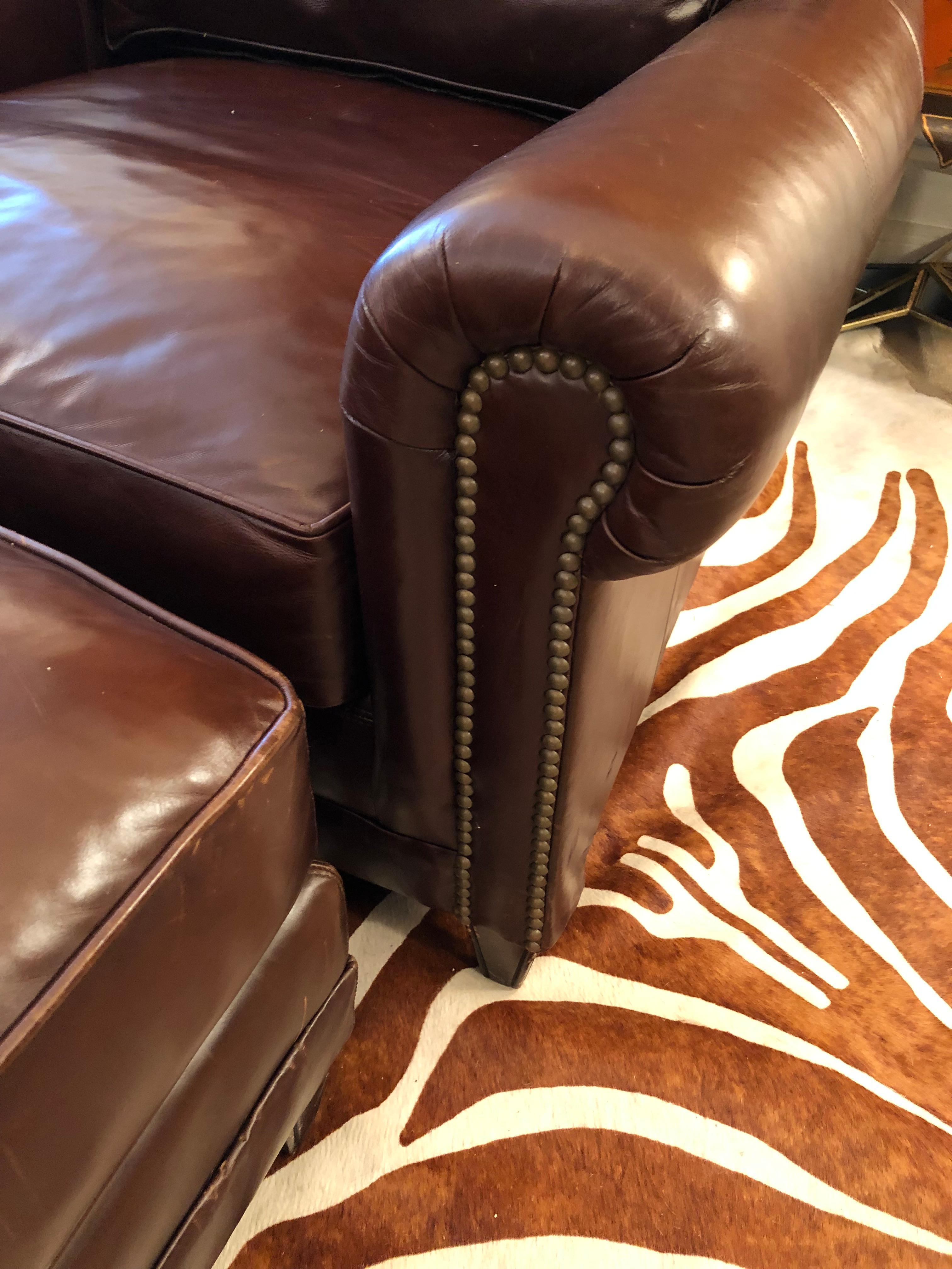 Large Dark Brown Leather Club Chair and Ottoman by Ralph Lauren 2