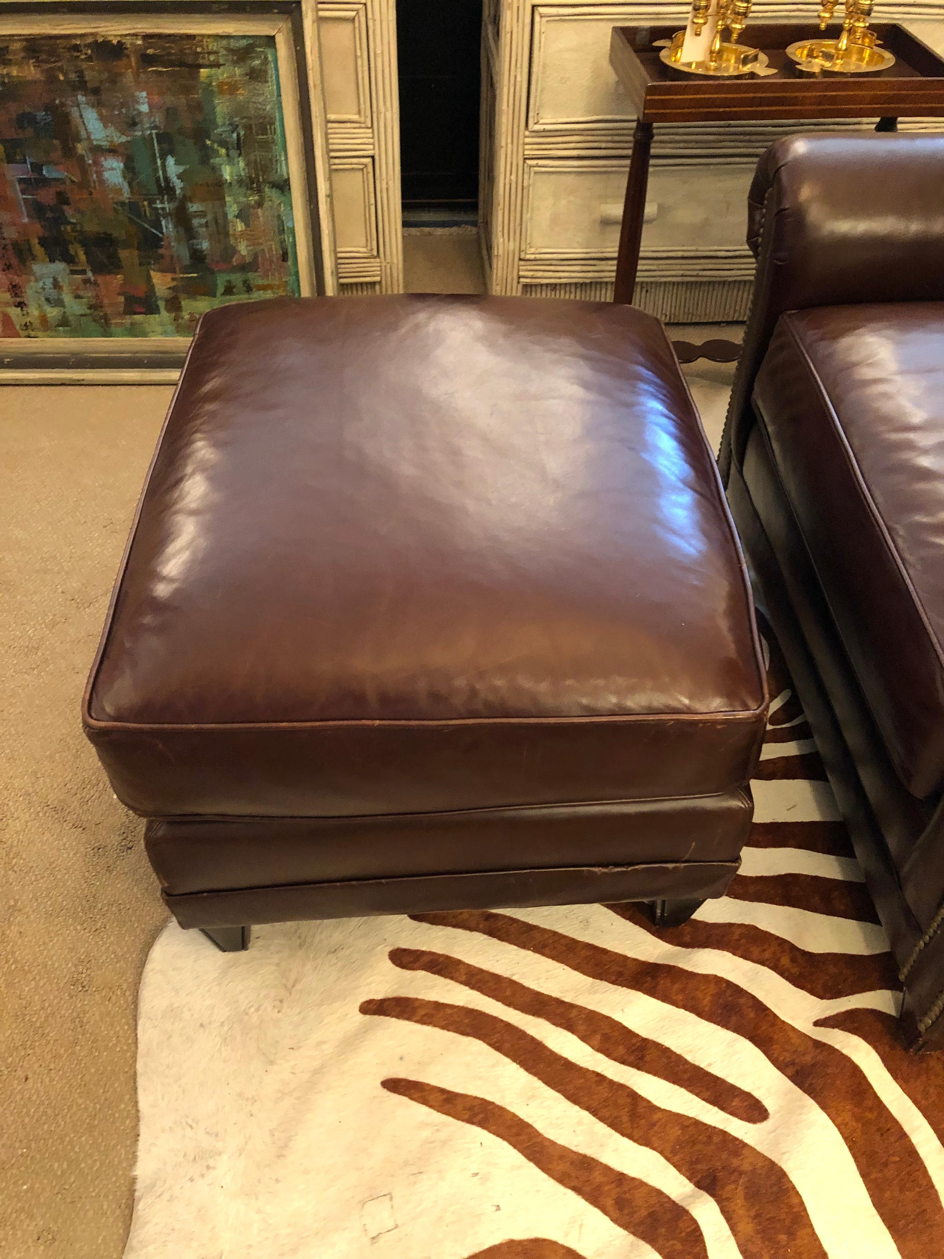 Large Dark Brown Leather Club Chair and Ottoman by Ralph Lauren 9