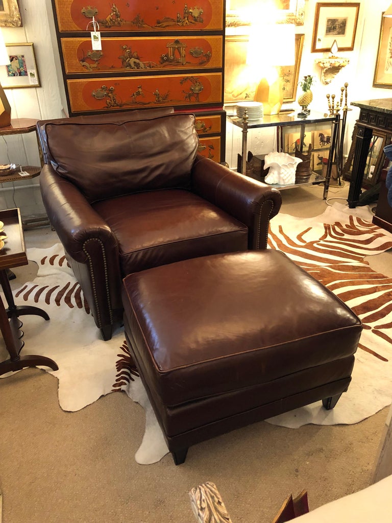 Large Dark Brown Leather Club Chair and Ottoman by Ralph Lauren For Sale at  1stDibs | leather chair and ottoman, leather chair with ottoman, brown  leather chair and ottoman