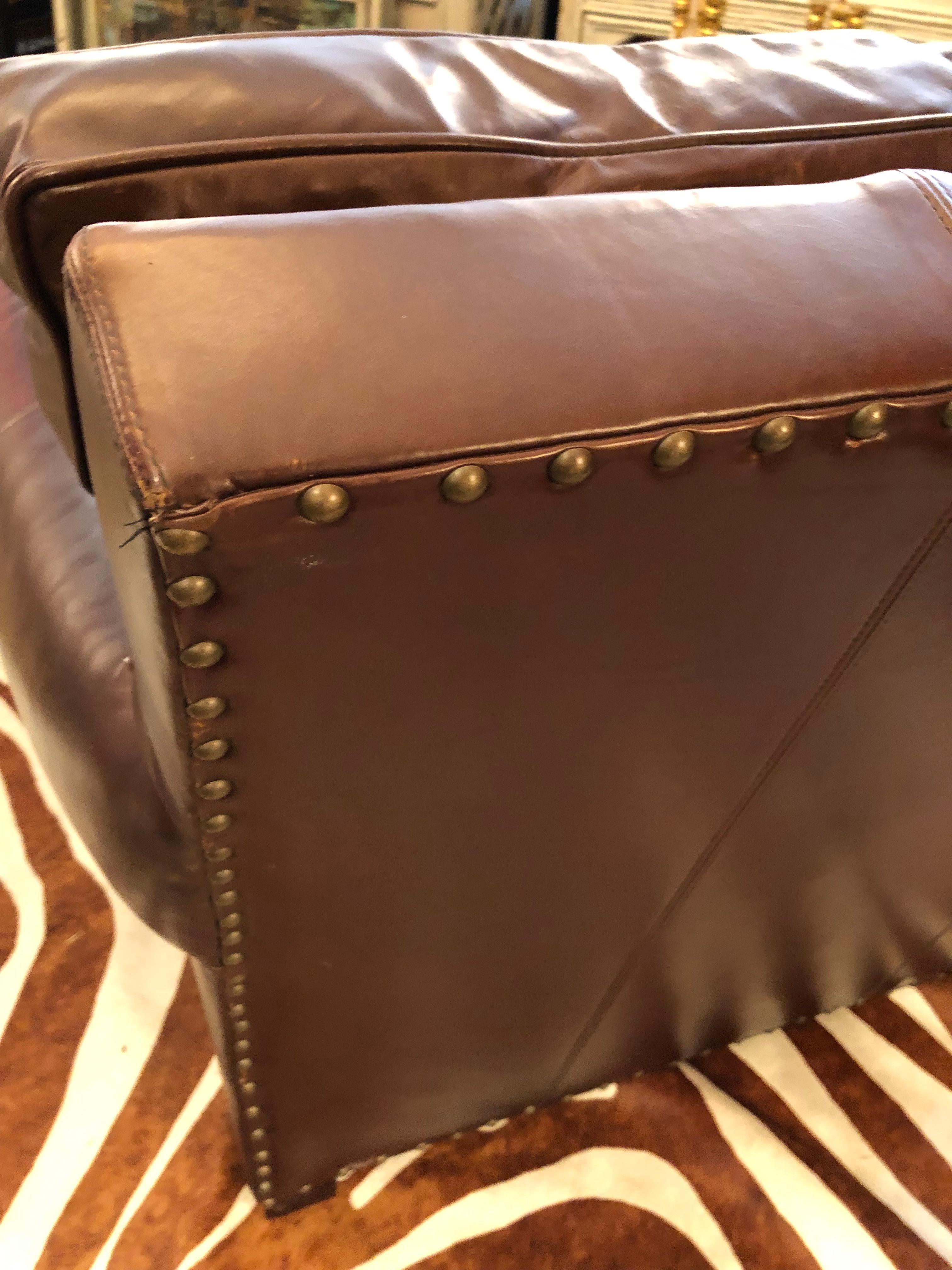 Large Dark Brown Leather Club Chair and Ottoman by Ralph Lauren In Good Condition In Hopewell, NJ