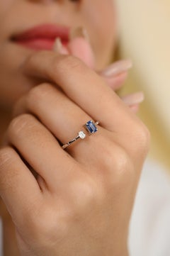 18k White Gold Two Stone Sapphire and Diamond Open Ring Gift for Women