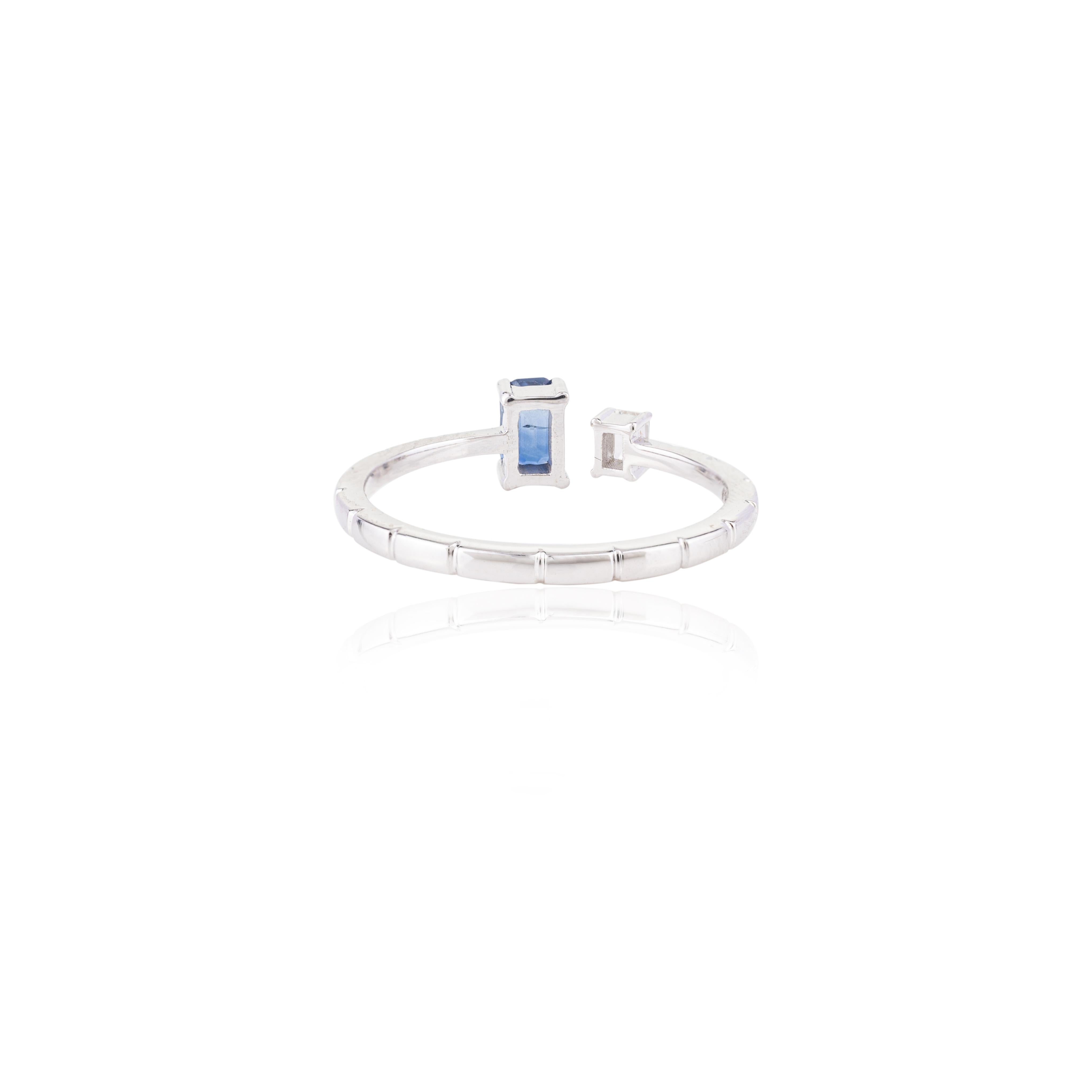 For Sale:  18k White Gold Two Stone Sapphire and Diamond Open Ring Gift for Women 7
