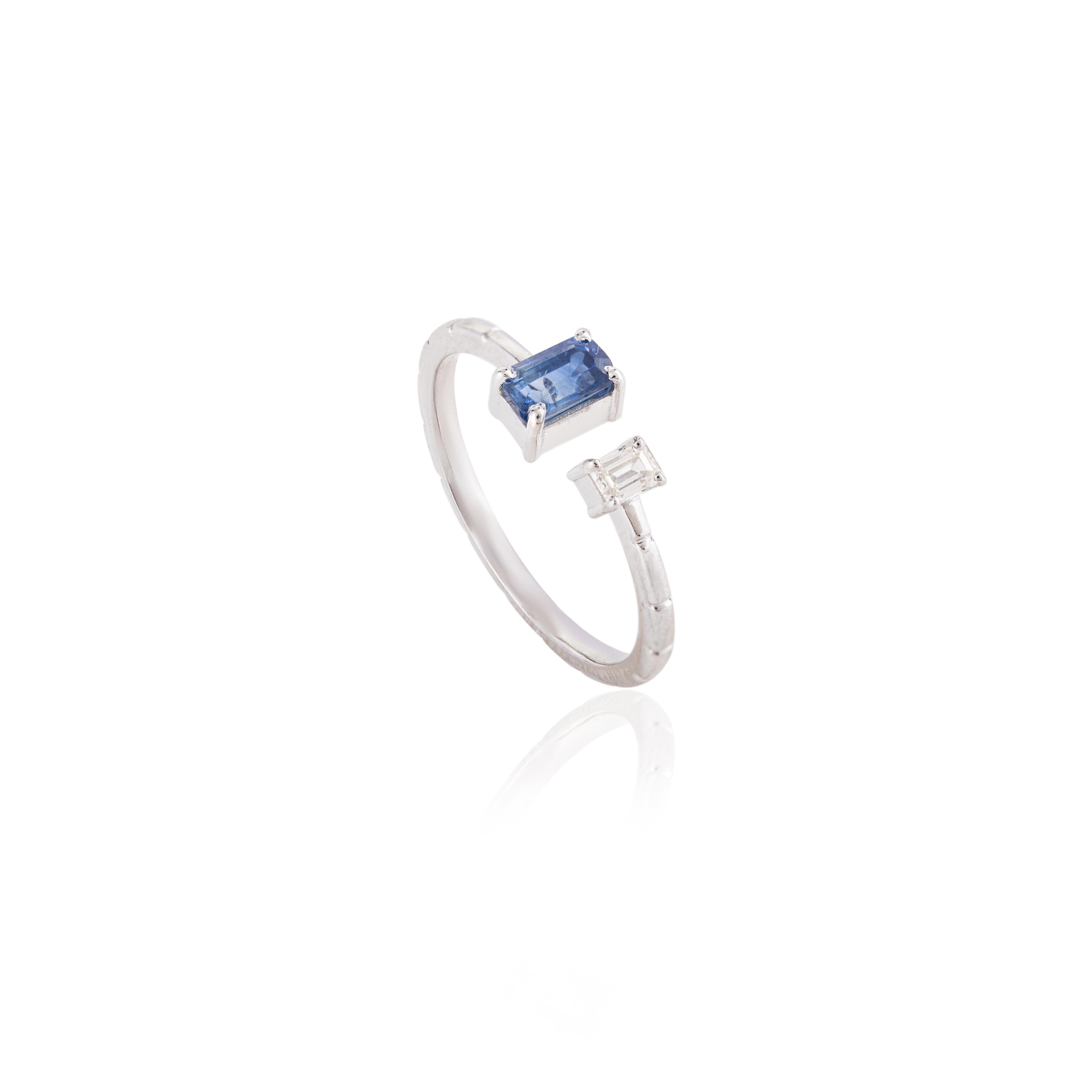For Sale:  18k White Gold Two Stone Sapphire and Diamond Open Ring Gift for Women 8