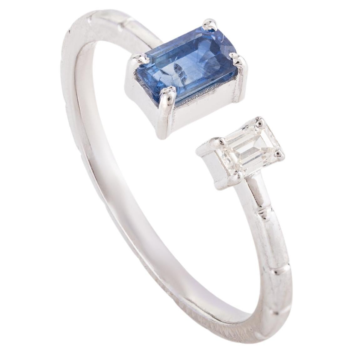 For Sale:  18k White Gold Two Stone Sapphire and Diamond Open Ring Gift for Women