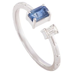 18k White Gold Two Stone Sapphire and Diamond Open Ring Gift for Women