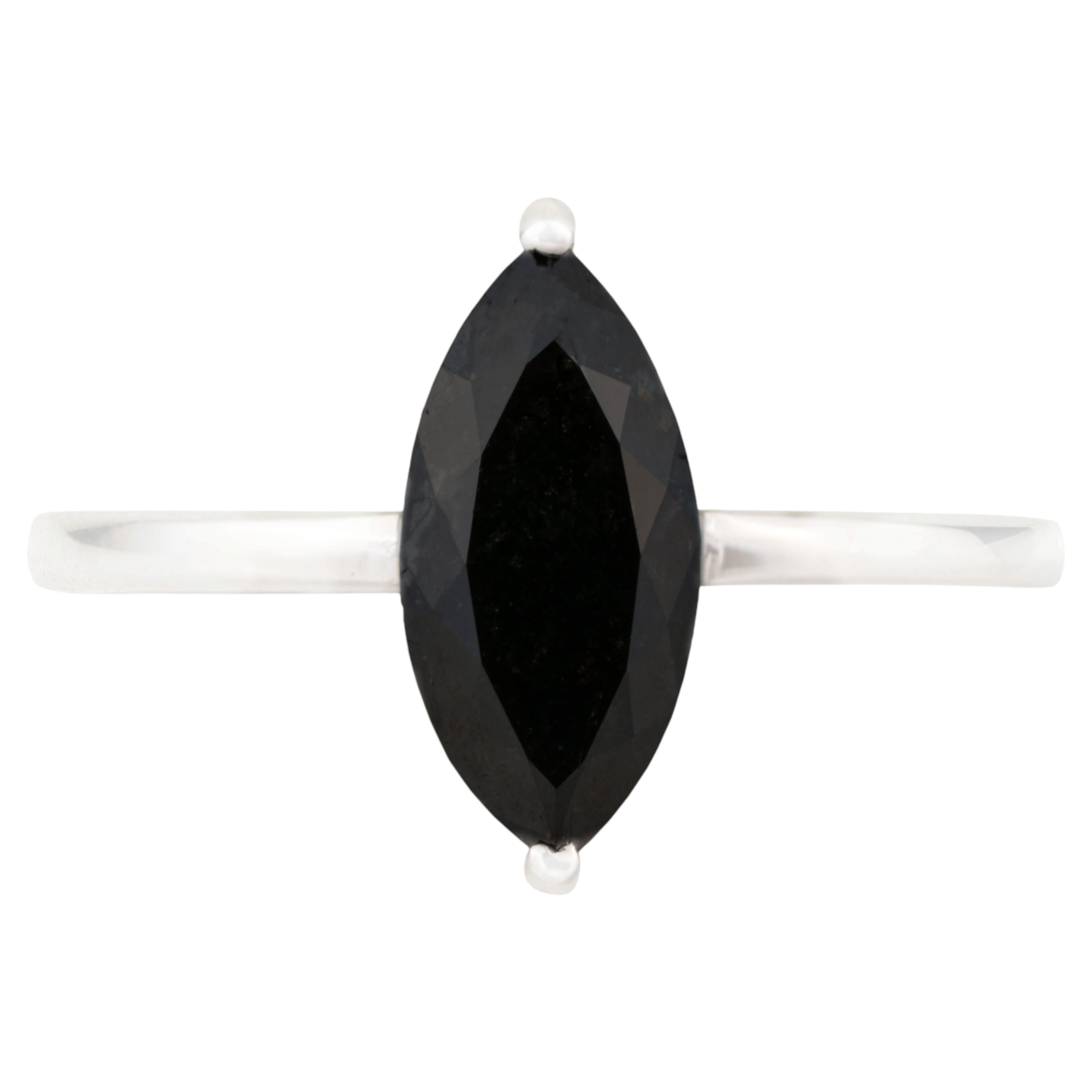 For Sale:  Everyday 1.96ct Marquise Cut Black Diamond Solitaire Ring in 14K White Gold