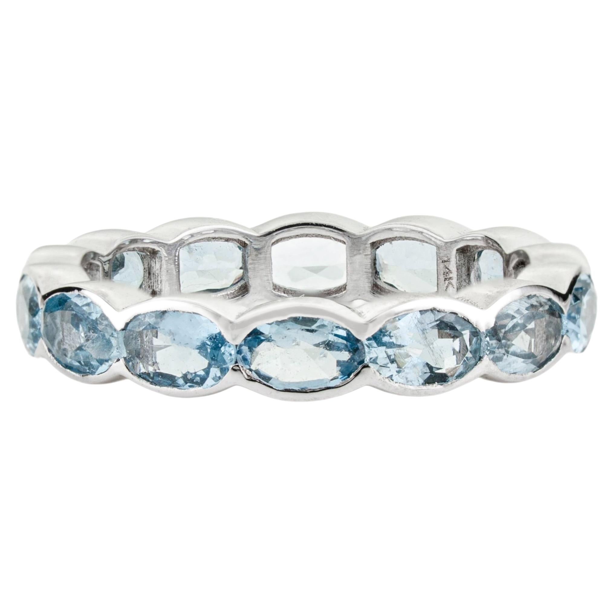 Everyday 2.47 Ct Oval Aquamarine Eternity Band Ring in 14K White Gold Stackable