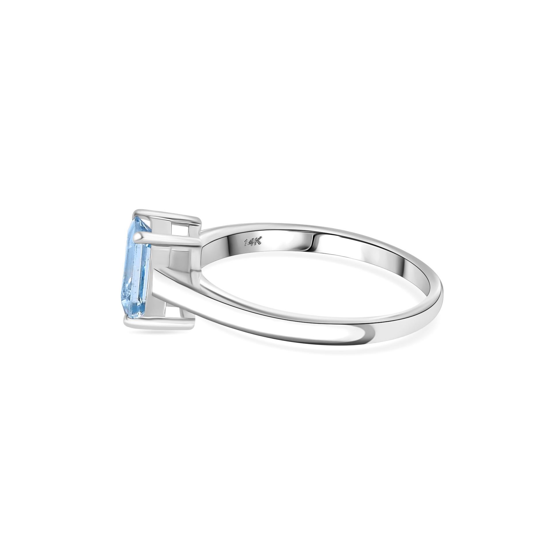For Sale:  Everyday Aquamarine Solitaire Ring for Women in 14k Solid White Gold 7