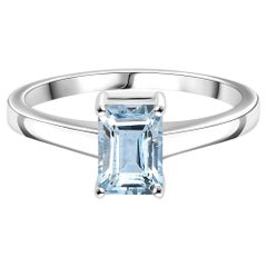 Everyday Aquamarine Solitaire Ring for Women in 14k Solid White Gold