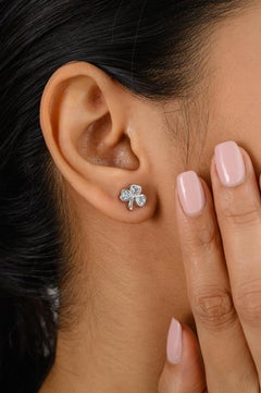 Everyday Aquamarin-Ohrstecker mit drei Kleeblättern, Geschenk für sie aus 18 Karat Weißgold