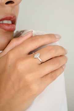 Marquise Diamond Everyday Solitaire Ring Bezel Set in 18k Solid White Gold